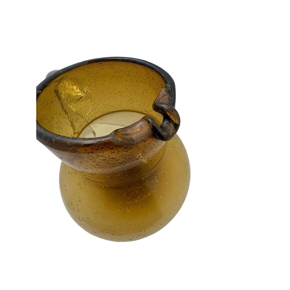 Vintage Amber Bubble Art Glass Pitcher Hand Blown Mid-Century Modern - Picture 10 of 16